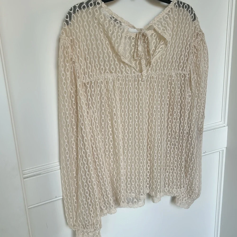 Zara Embroidered Sheer Oversized Tulle Lace Cream Top Womens size Small